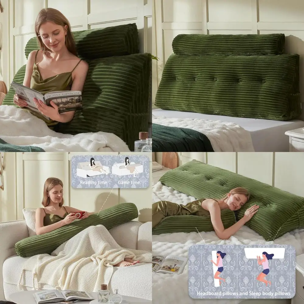 

Зеленая подушка изголовья кровати размера «queen-size» с рулоном для шеи и подушкой для тела, съемный чехол, 59x8x20 дюймов