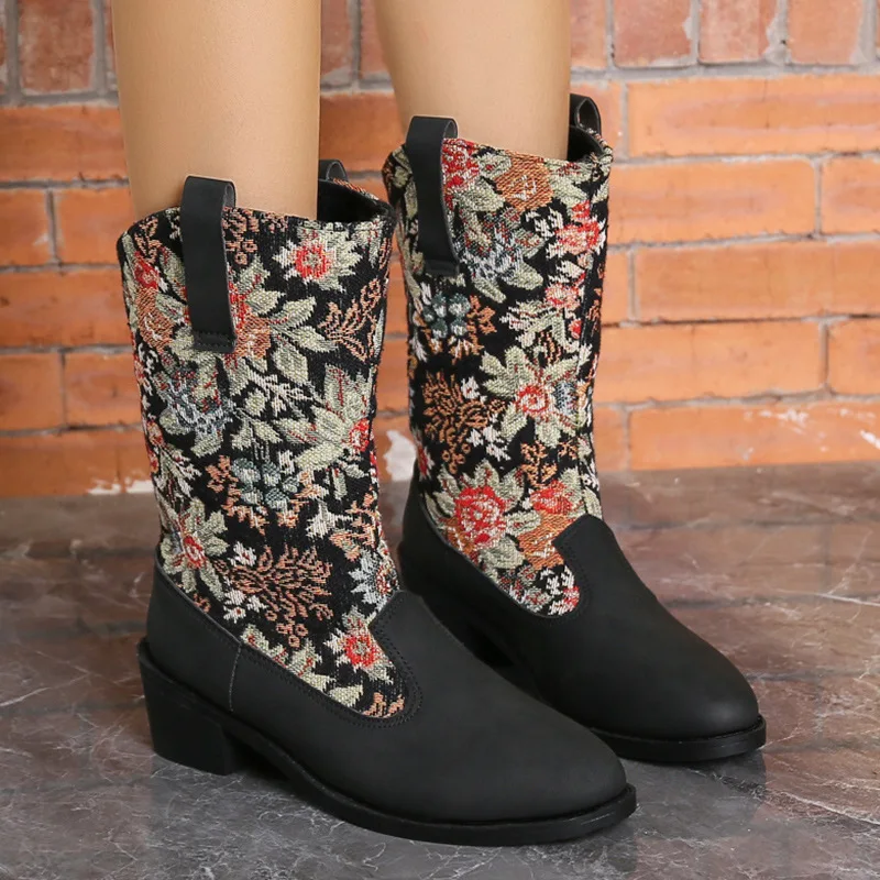 

European and American Style Large Size Pointed Toe Mid-Calf Fashion Boots Autumn Winter New Western Knight Women's Boots