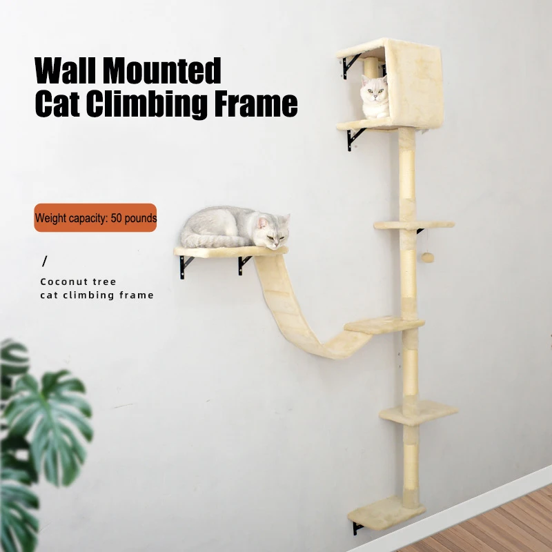 Wholesale Wall Mounted Cat Furniture Solid Wood Heavy-Duty Cat Climbing Tree House Tower Cat Wall Shelves Floor to Ceiling
