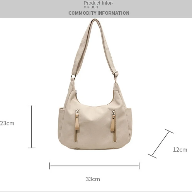 Lente Mode Nieuwe Maantas Eenvoudige Effen Kleur Veelzijdige Canvas Schoudertas Pendelen Grote Capaciteit Student Crossbody Tas