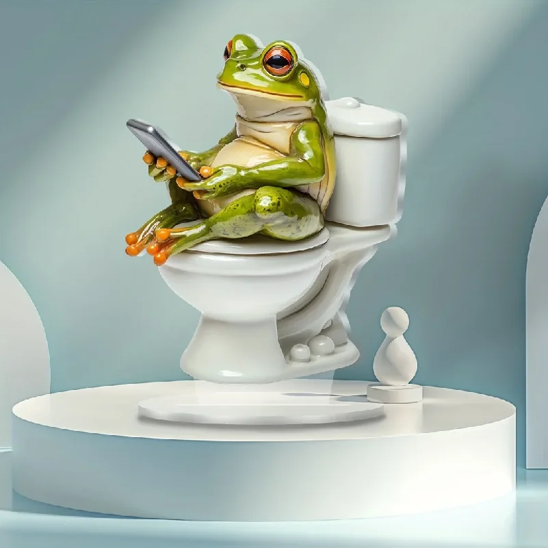 Creative and fun frog sitting on the toilet- home decoration, room decoration