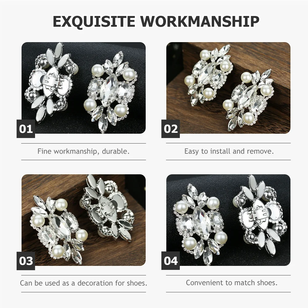 

Wedding Shoe Clips Pearl Rhinestones Women Ornaments 1Pair Easy Install Remove Party Banquet Accessories Shoe Clips