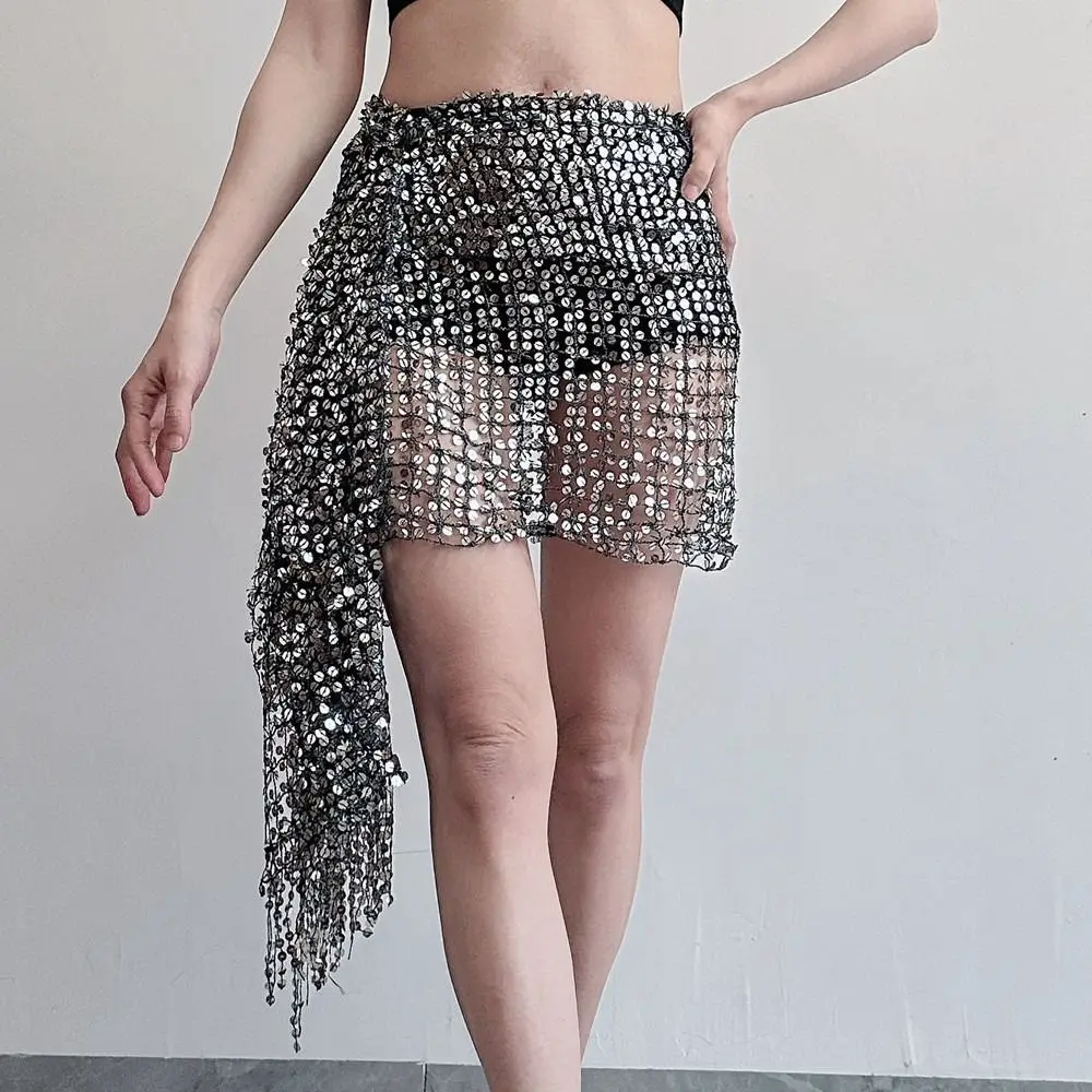 

Sequins Belly Dance Belt Hollow Out Multicolor Belly Dancing Scarf Tassel Dance Accessories Belly Dance Costumes