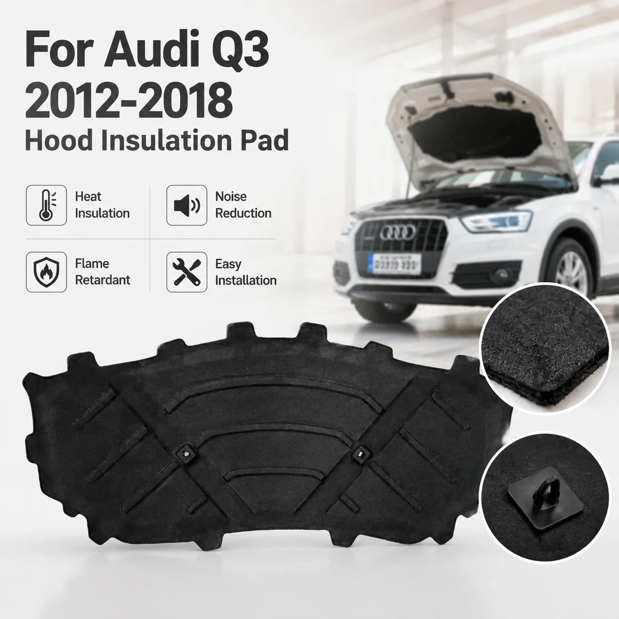 Coussin d'isolation thermique et acoustique en coton de qualité supérieure pour Audi Q3 modifiée 2012-2018