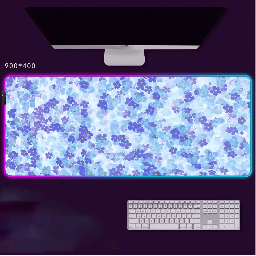 

Spread floral patterns flat Mouse Pad RGB LED Light Non-Slip Rubber Base Waterproof Office PC Home Desk-Mat USB Large Game
