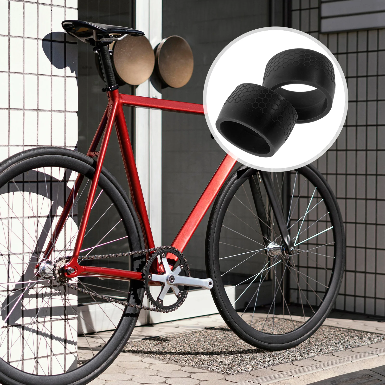 

2Pcs Bike Handlebar Tape Fixing Rings Durable Rubber Anti-Slip Cycling Grip Covers Road Bike Handlebar Grips Black Handle Tape