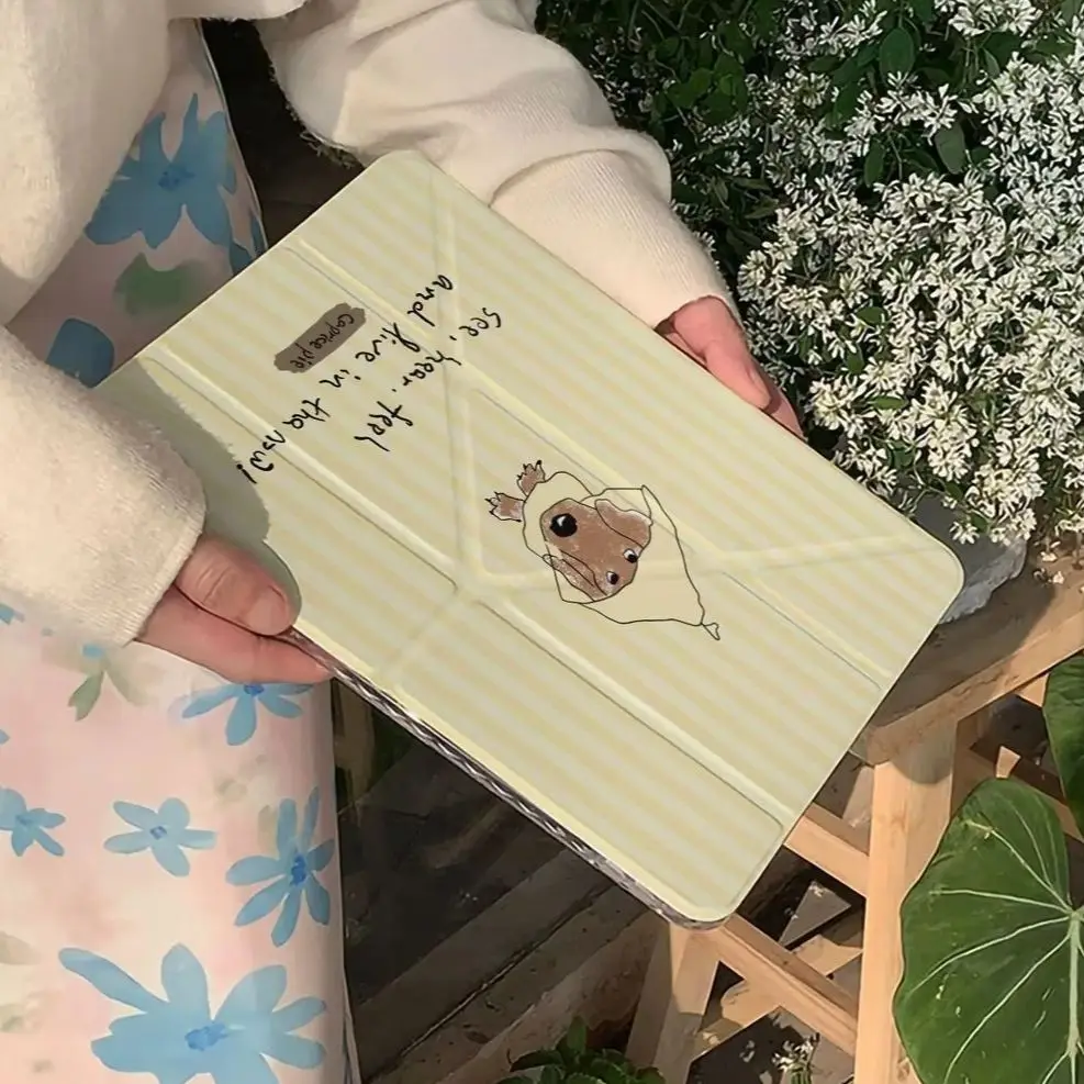 Korean Kawaii Puppy StriNew Tablet Case For iPad Pro 11 12.9in 13 M4 9.7 10.2 5/6th 7/8/9 10 11th MINI 6 7 Air 1 2 5 6 7 Case