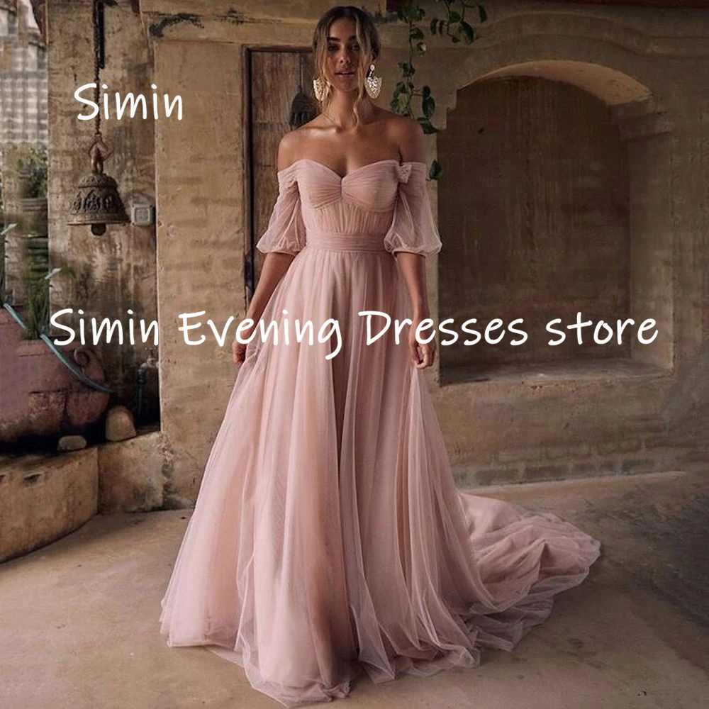 

Simin Tulle A-line Off-the-shoulder Neckline Ruffle Formal Prom Gown Floor-length Evening Elegant Party dresses for women 2023