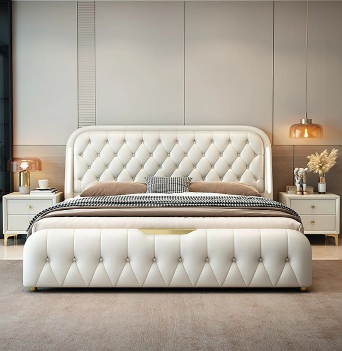#Light Luxury Modern Simple Leather Bed High-End Multifunctional Double Bed Rechargeable Storage For Master Bedroom Wedding Bed