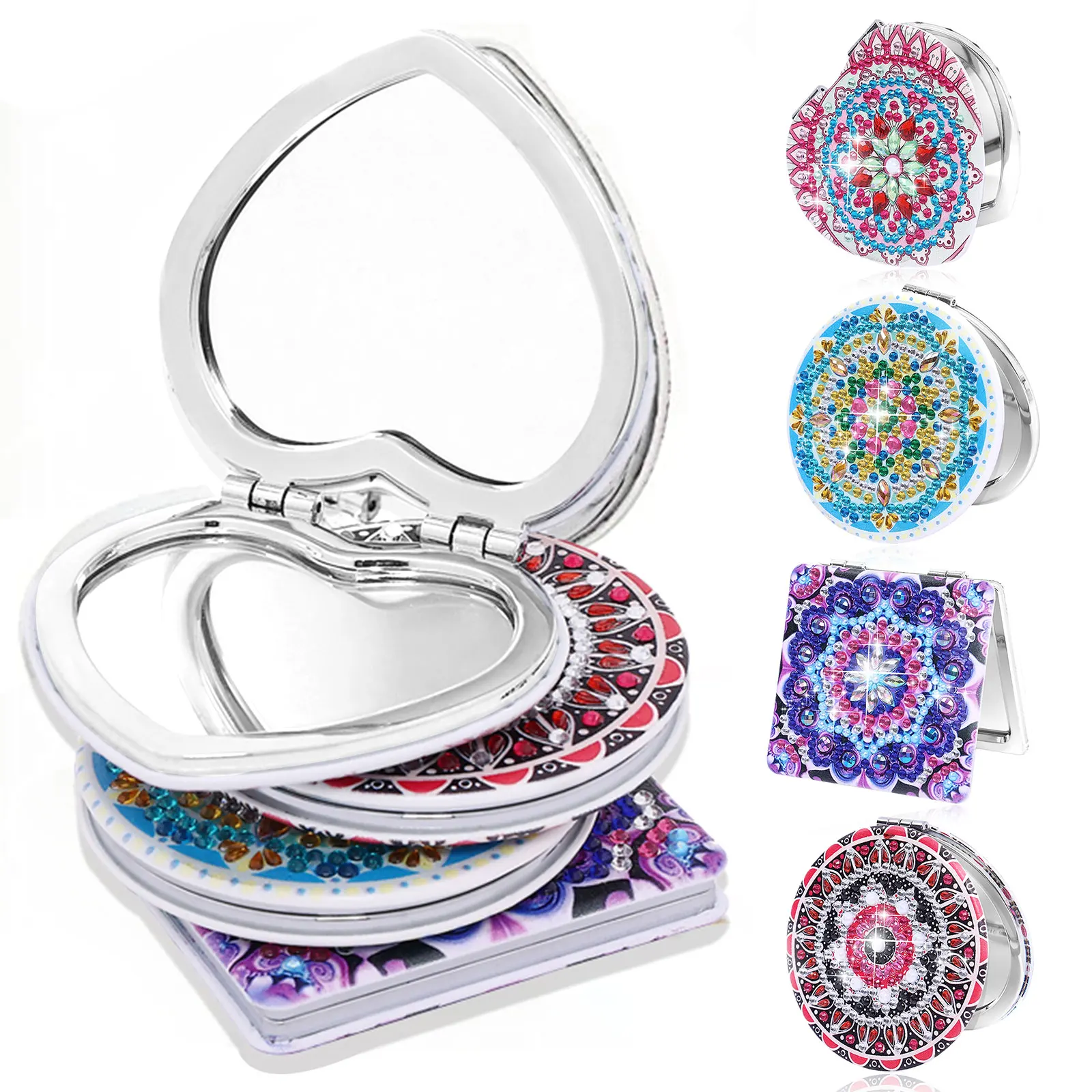 4Pcs Diamond Painting Pocket Mirror Set DIY Compact Mirror with Diamond Painting Cover Portable Folding Mirror Diamond Painting