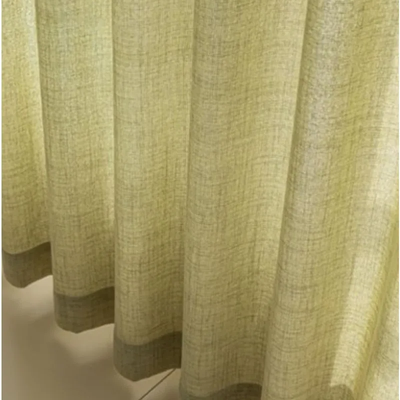 Simple Pastoral Style Linen Green Linen Translucent Opaque Curtains Living Room Bedroom Balcony Blackout Curtains