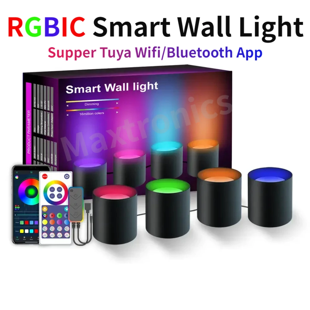 

RGBIC Tuya WIFI Smart LED Wall Light/Downlight Sconces Music Sync Home Decor Work With Alexa Multicolor Wall Led Light For Decor