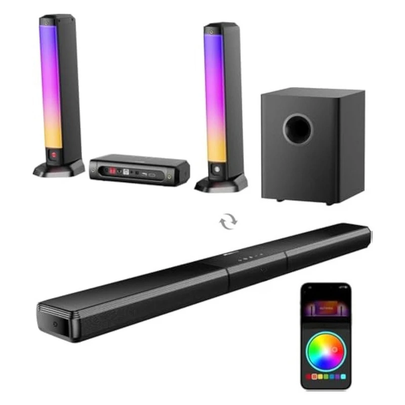 5.1 channel 320W soundbar with Dolby Atmos removable soundbar RGB light