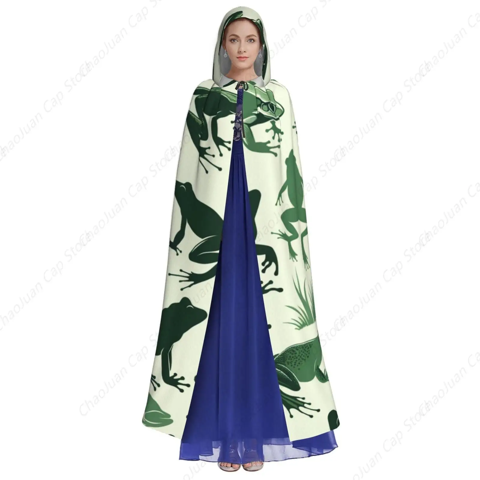 Funny-Camo-Green-Frog Adult Witch Hooded Cape, Halloween Costume Hooded Cloak