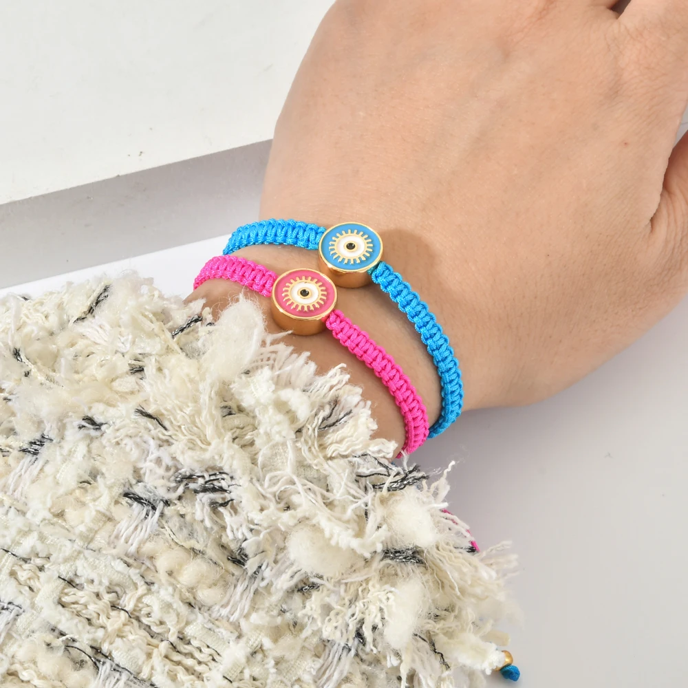 Hot Fashion Friendship Pink Rope Greek Evil Eye Charm Bracelet Round Enamel Beads Turkish Eye Bracelet Couple Hand Jewelry