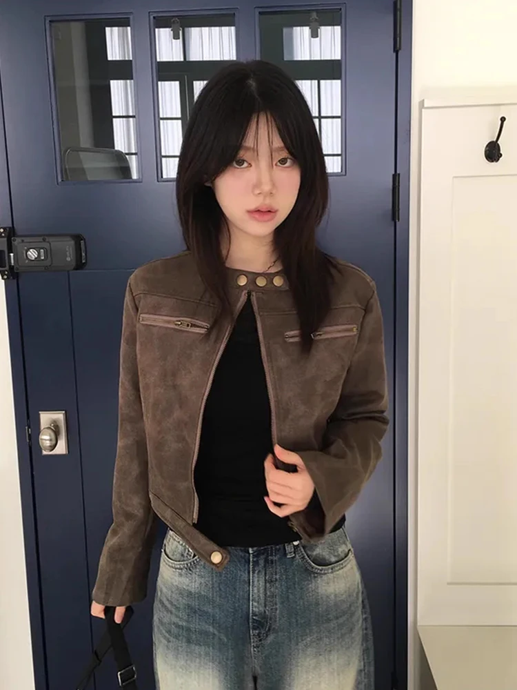 

Retro Sle Long Sve Loose Fit Jaet Women's Zipper ket Stand Collar Coat Chic Autumn New Arrival Travel Friendly