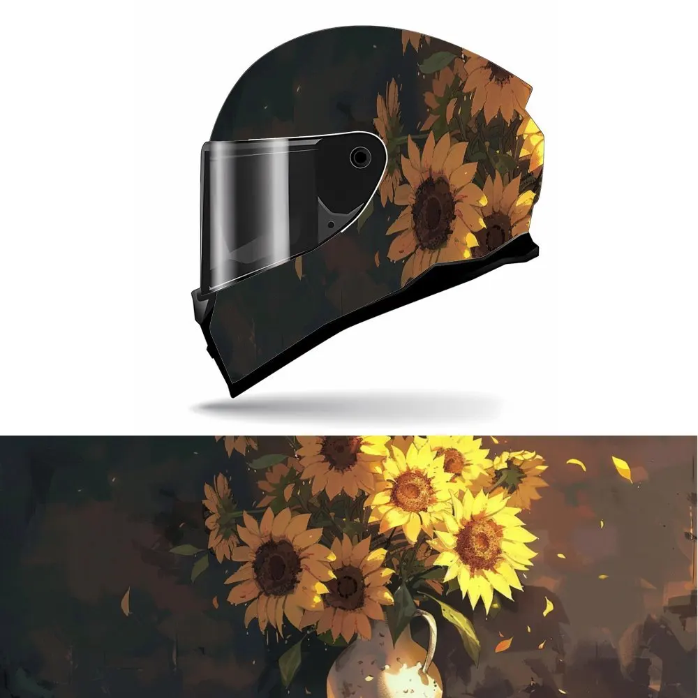 

Full Face art painting Helmet Decals - Durable PVC, sunflower theme pattern, Motorcycle Racing Helmet Aesthetic Sticker, Helmet