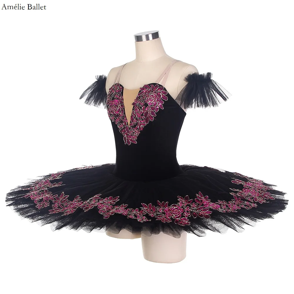 BLL023 Black Pre-professional Ballet Dance Tutus Ballerina Dance Costumes Stiff Tulle Ballet Dance Pancake Tutu for Adult Girls