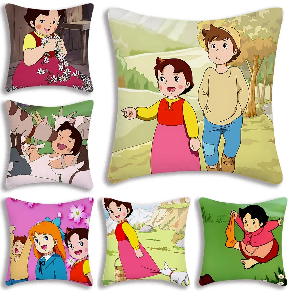 Pillow Cartoon Heidi Peter And Grandpa Alps Goat Mountain  Sofa Decorative Home Double-sided Printing Short Plush Cushion Cover