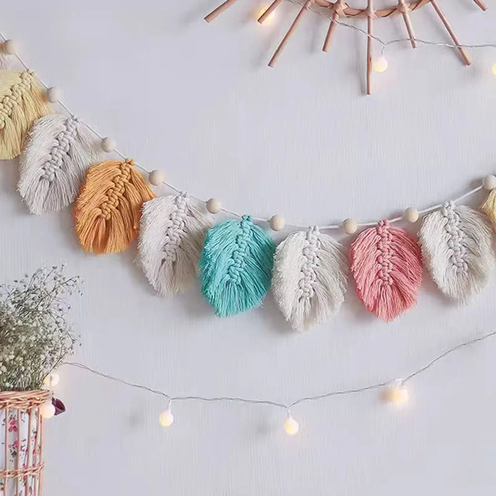 Modern Boho Tapestry Wall Decor Macrame Banner Garland Macrame Wall Hanging Leaves Tapestry Hand Woven Tapestry Boho Decor