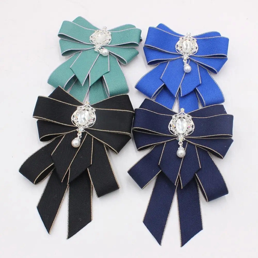 Luxury Ribbon Ribbon Bowtie Rhinestone Handmade Bow Tie Crystal Fabric Cloth Art Ribbon Bow Brooch For Men and Women