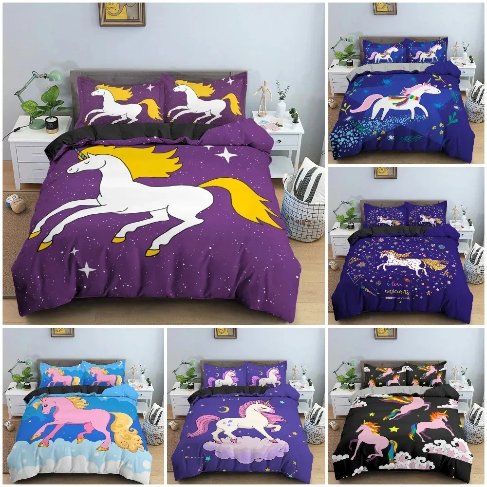 

3D Cartoon Unicorn Duvet Cover Set For Kid's Bedroom King Twin Bedding Set Luxury Cozy QuiltComforter Covers Home Decor