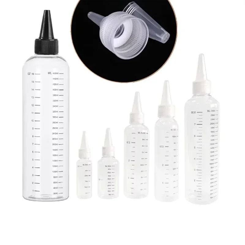 1Pcs 30ml-500ml Dispensing Plastic Bottle Graduated Nozzle Squeeze Bottles Sauce Containers Tip Pet Material Pointed Mouth