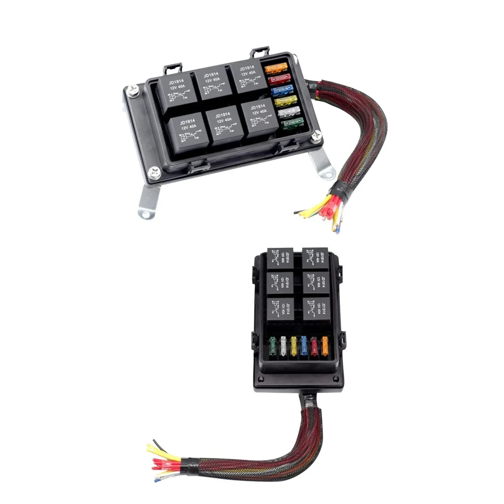 6 Way Waterproof Fuse Relay Box with 6 Relays and Fuses for 12V 40A Automotive Circuit Protection and Modification