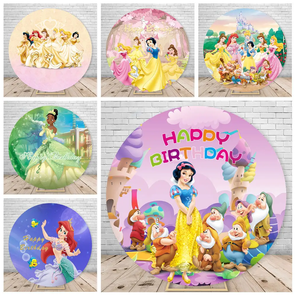 

Disney Princess Round Photography Banner Backgrounds Kid Girl Birthday Party Backdrops Decoration For Baby Shower Party Supplies