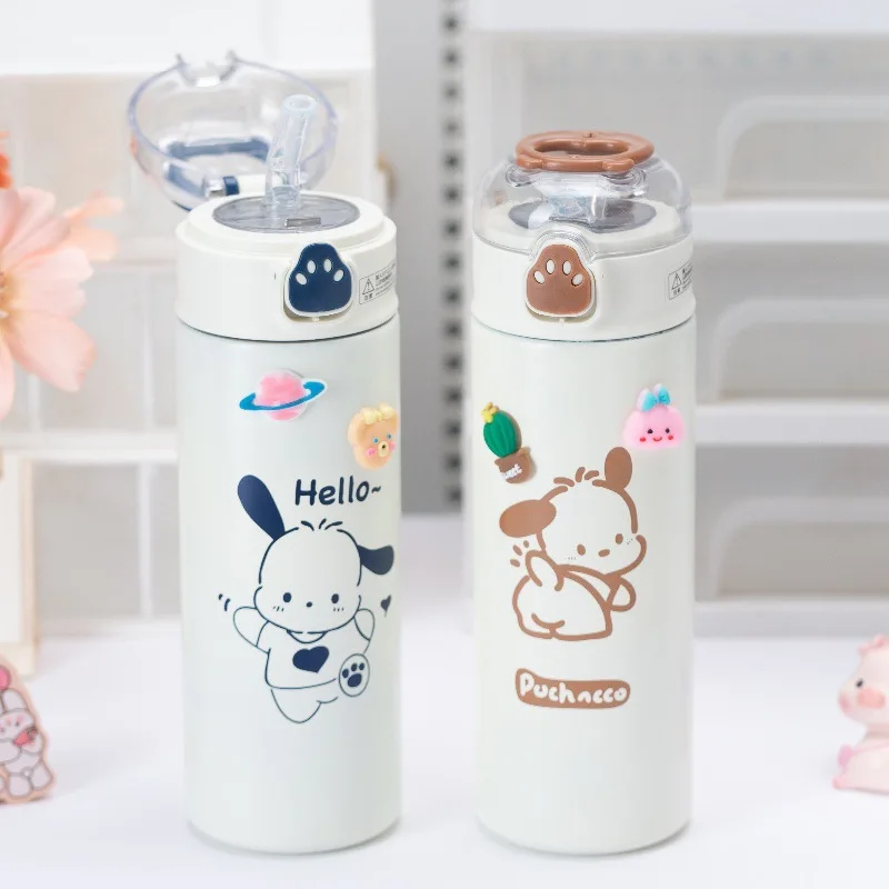 Ins Pochacco Anime Kawaii MINISO Straw Thermos Cup Cute Cartoon Bottle Water Cup Portable Lovely Children Gifts for Girls