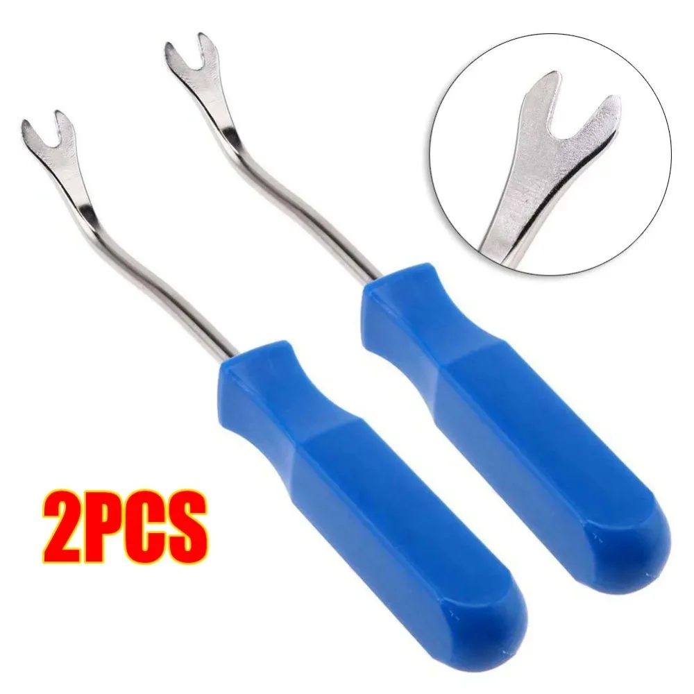 1/2pcs Car Door Removal Tool Blue Car Trim Panel Fastener Nail Puller Removal Open Pry Tool Clip Plier Quickly Repair Accessory