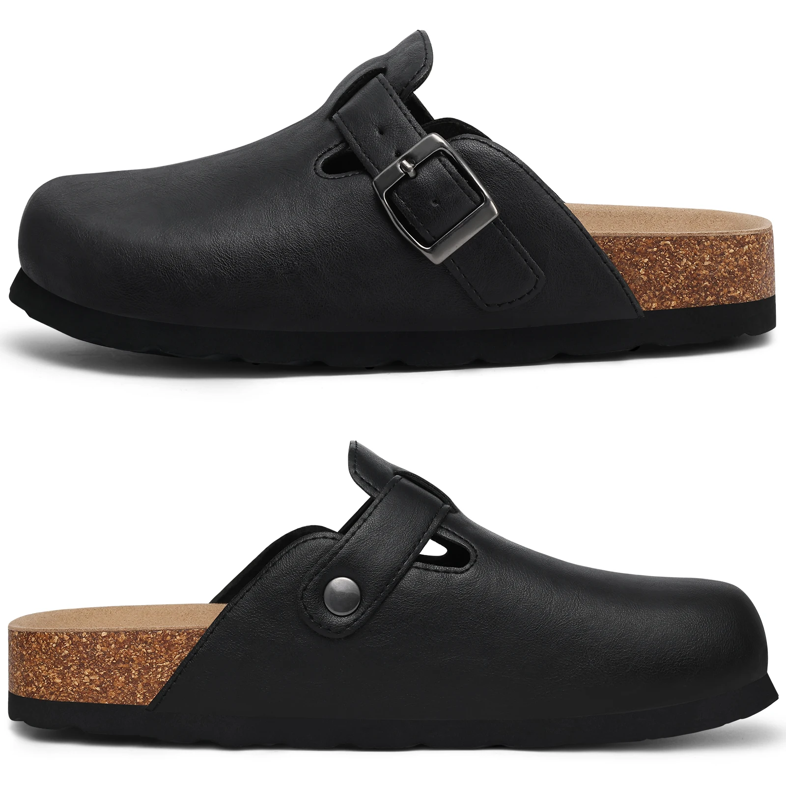 Vegan Leather Mules With Cork Insole, Arch Support, Slip-On Clogs For Outdoor_voghion.com
