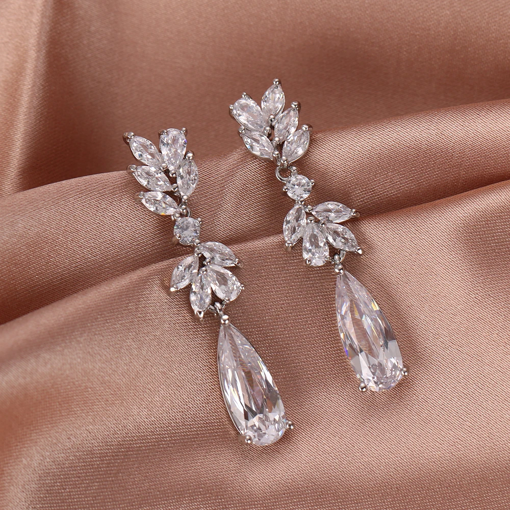Emmaya Trendy 3 Colors Leaf Earrings High Quality Cubic Zircon Earrings Women Wedding Jewelry Gift