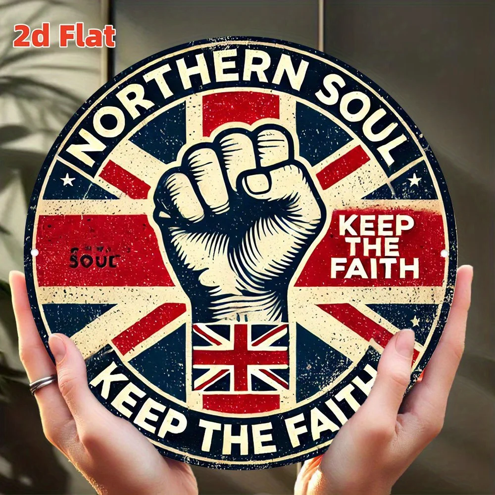 [2D Flat] This Is a 2D Flat, One-Piece Round Wall Art Inspired by Northern Soul, Featuring The British Union Jack. It Measures 7