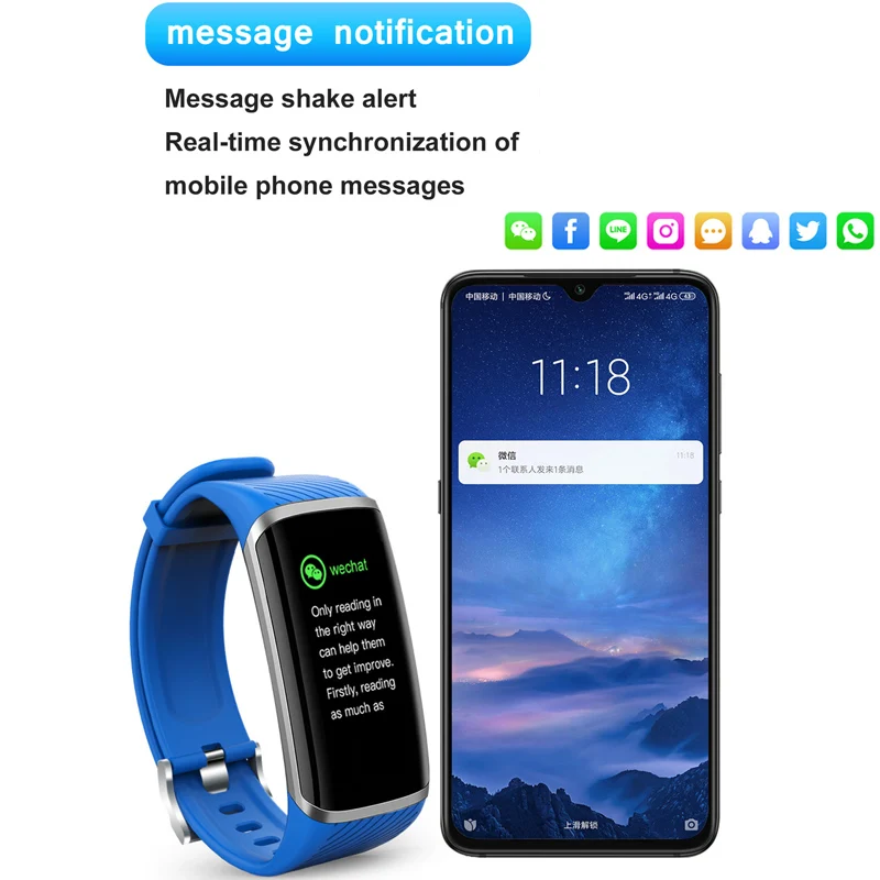 Smart Fitness Bracelet Heart Rate Blood Pressure Fitness Tracker  ForAndroid IOS Customize Wallpaper Smart Band Watch Men Women