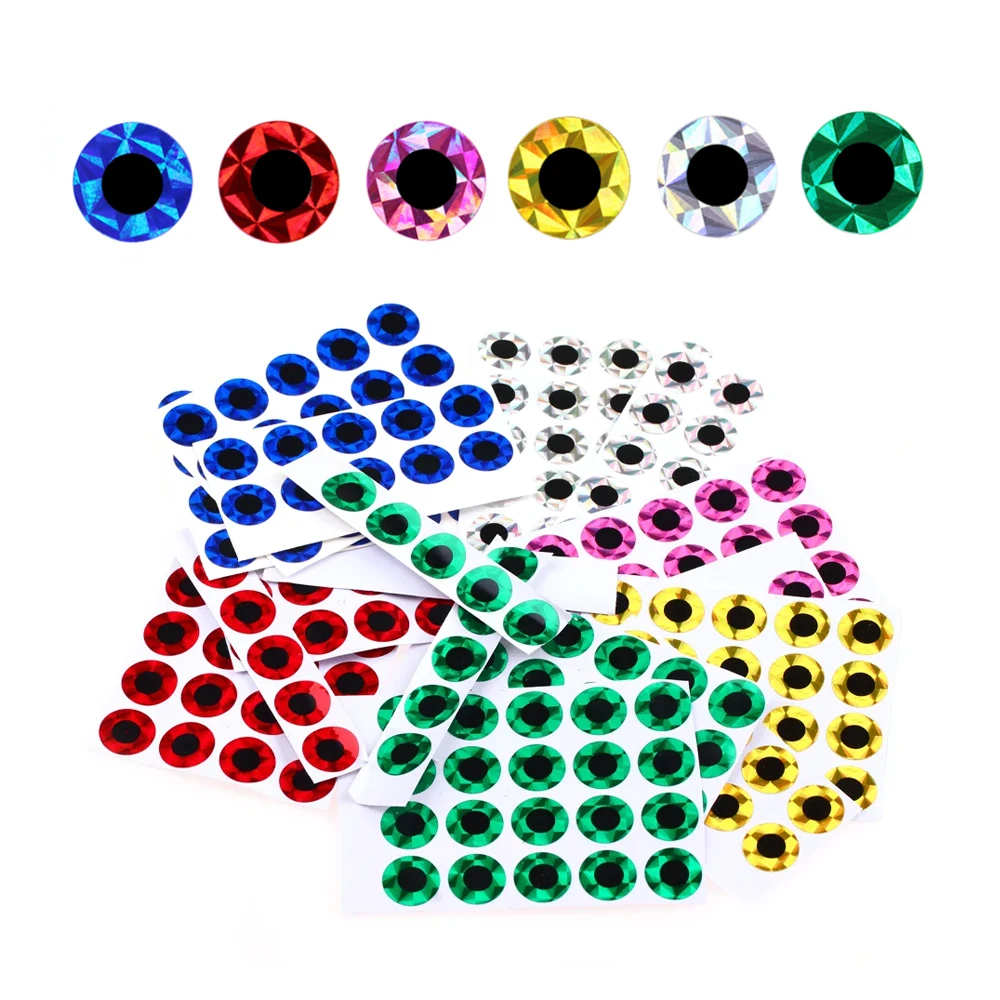 100PCS 2D Flat Fishing Lure Eyes Artificial Fish Eyes Sticker for Sea Fishing Metal Jigs Pink Silver Blue Green Golden Silvery