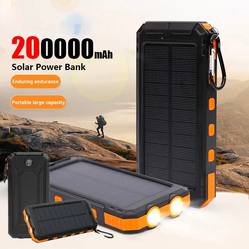 200000mAh Solar Power Bank Portable Large Capacity Charger Compatible with IOS Android USB-A and USB-C Fast Charging