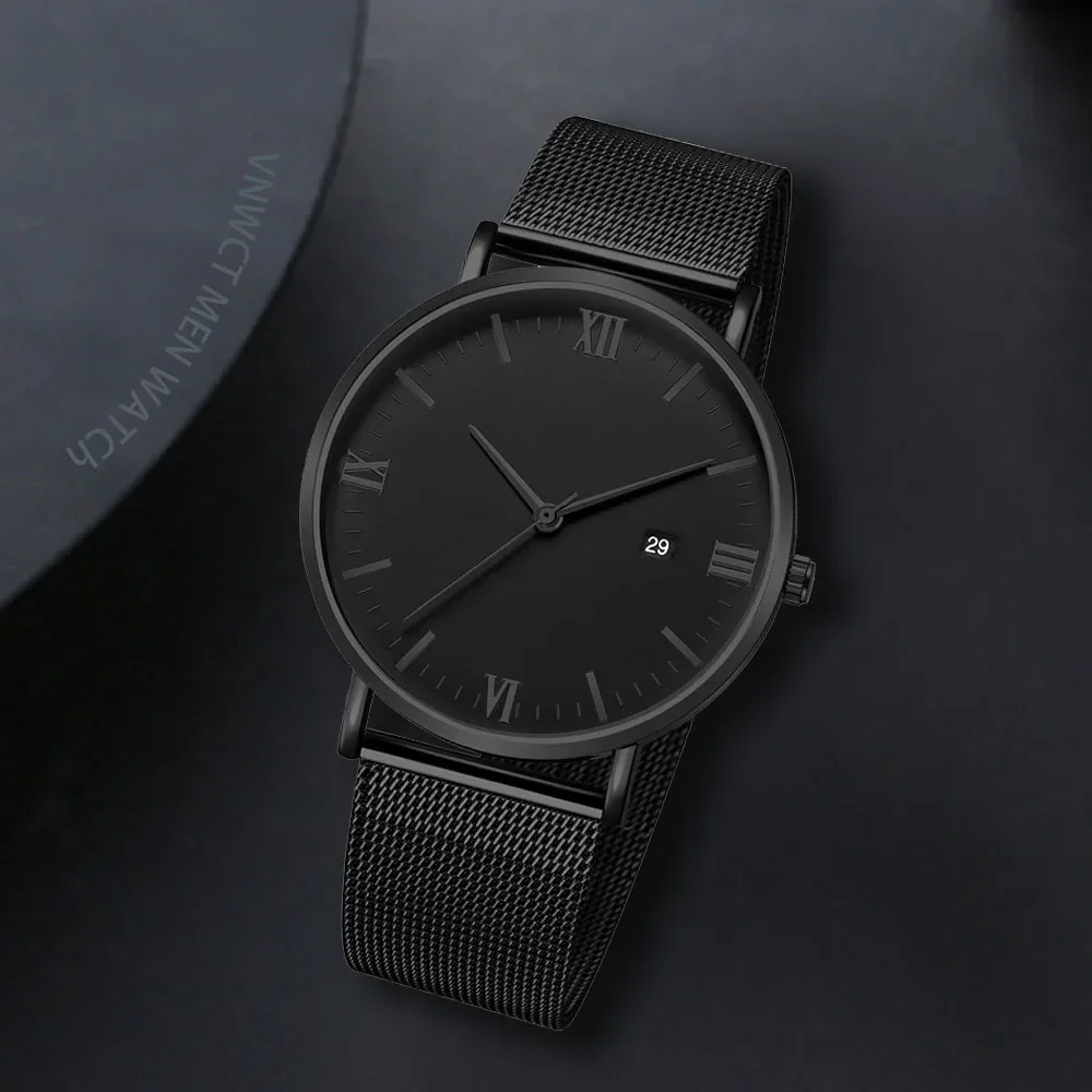 Ultra Thin Men Watch Magnetic Bracelet Quartz Watch Calendar Men Slim Mesh Steel Waterproof Sport Watch Black Relogio Masculino