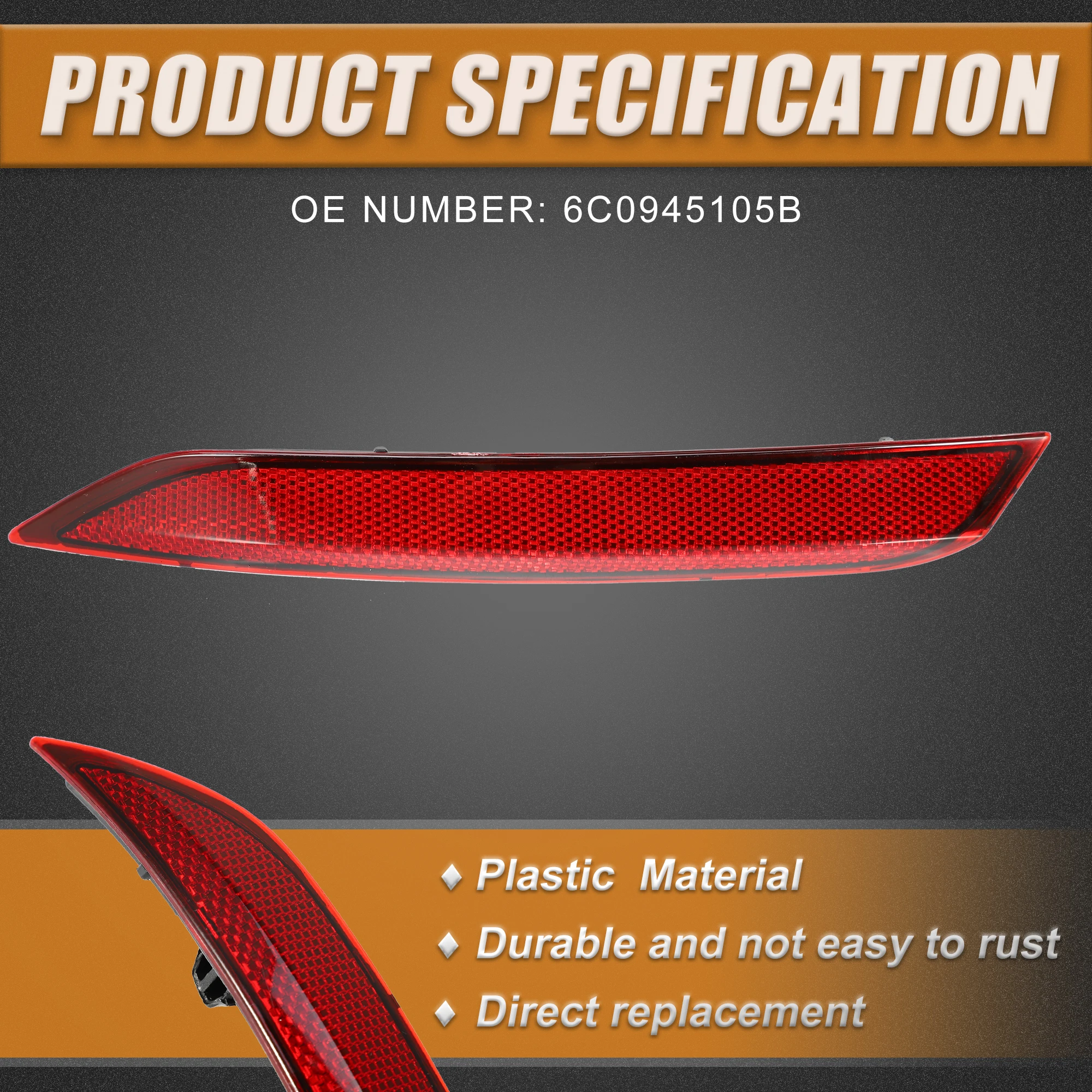 Uxcell Rear Left Right Bumper Reflector Light Cover 6C0945105B 6C0945106B for VW POLO 2014-2017 Red