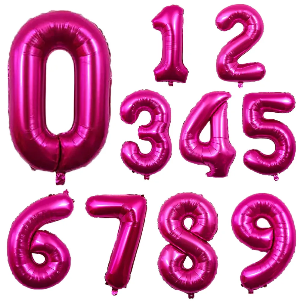 32 inch Hot Rose Pink Number Balloons, Big Huge Number Foil Helium Balloons Birthday Party Celebration Decoration Large globos