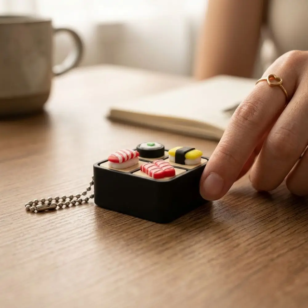 3D Printed Sushi Box Fidget Clicker Keychain Mechanical Switch Crisp Click Fake Sushi Fidget Charm Cartoon Plastic