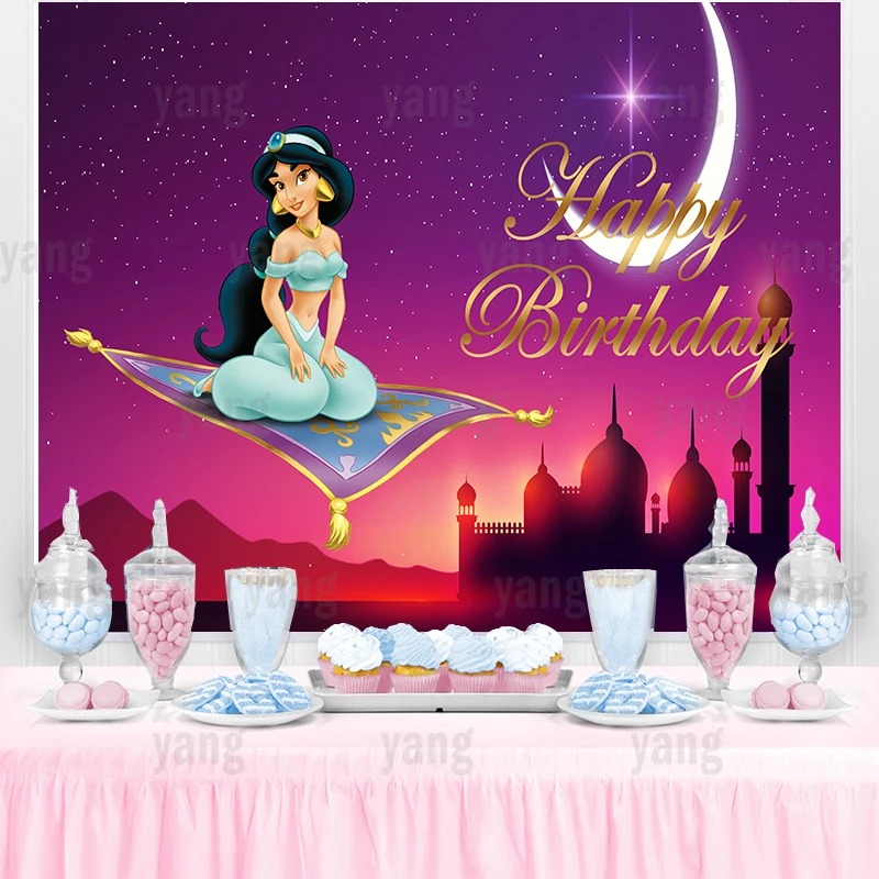 

Disney Magic Carpet Lamp Aladdin Jasmine Princess Wedding Castle Backdrop Girls Birthday Party Baby Shower Banner Photography