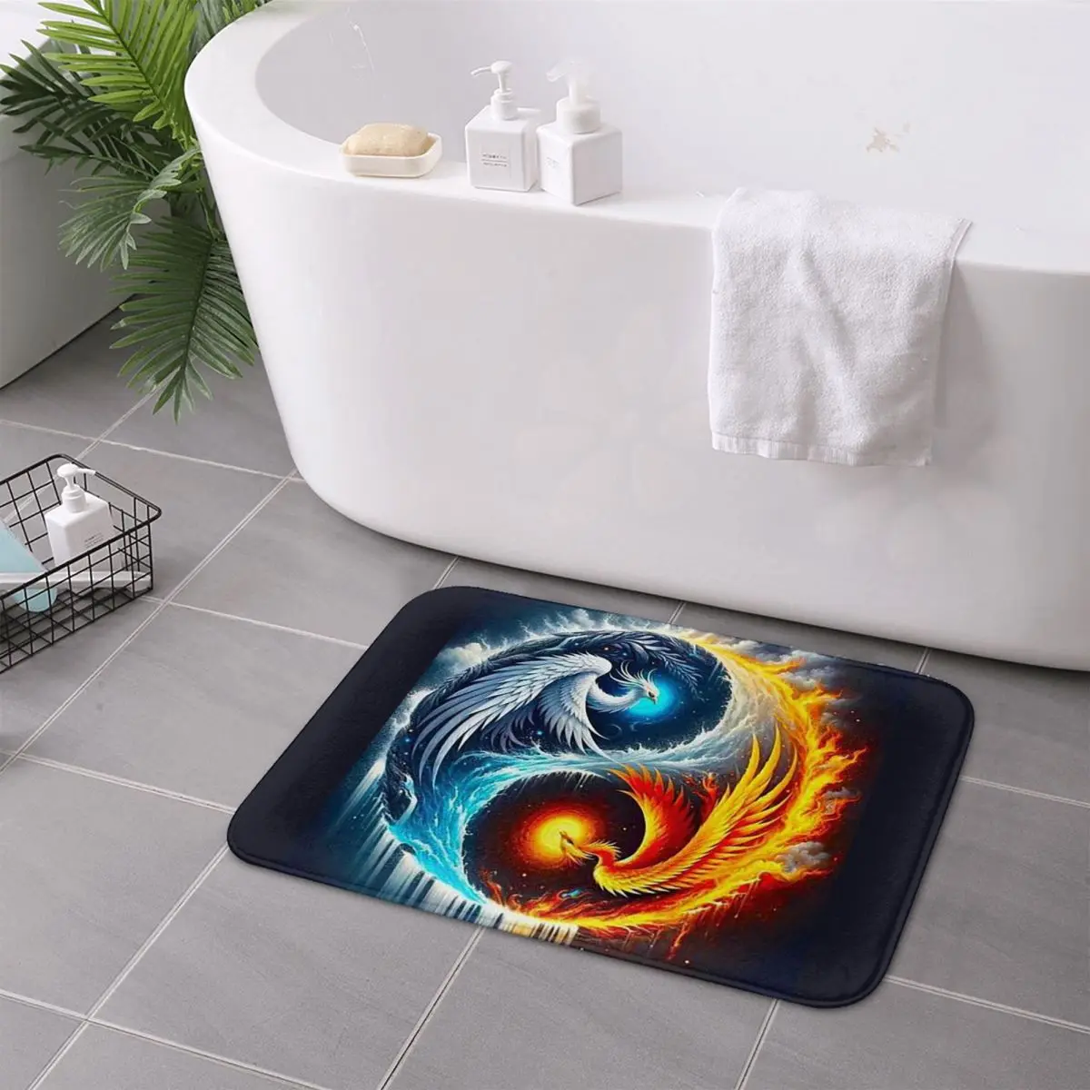 Yin yang dragão e phoenix impresso capacho água à prova de óleo tapete cozinha entrada casa tapete para banheiro footpad tapetes