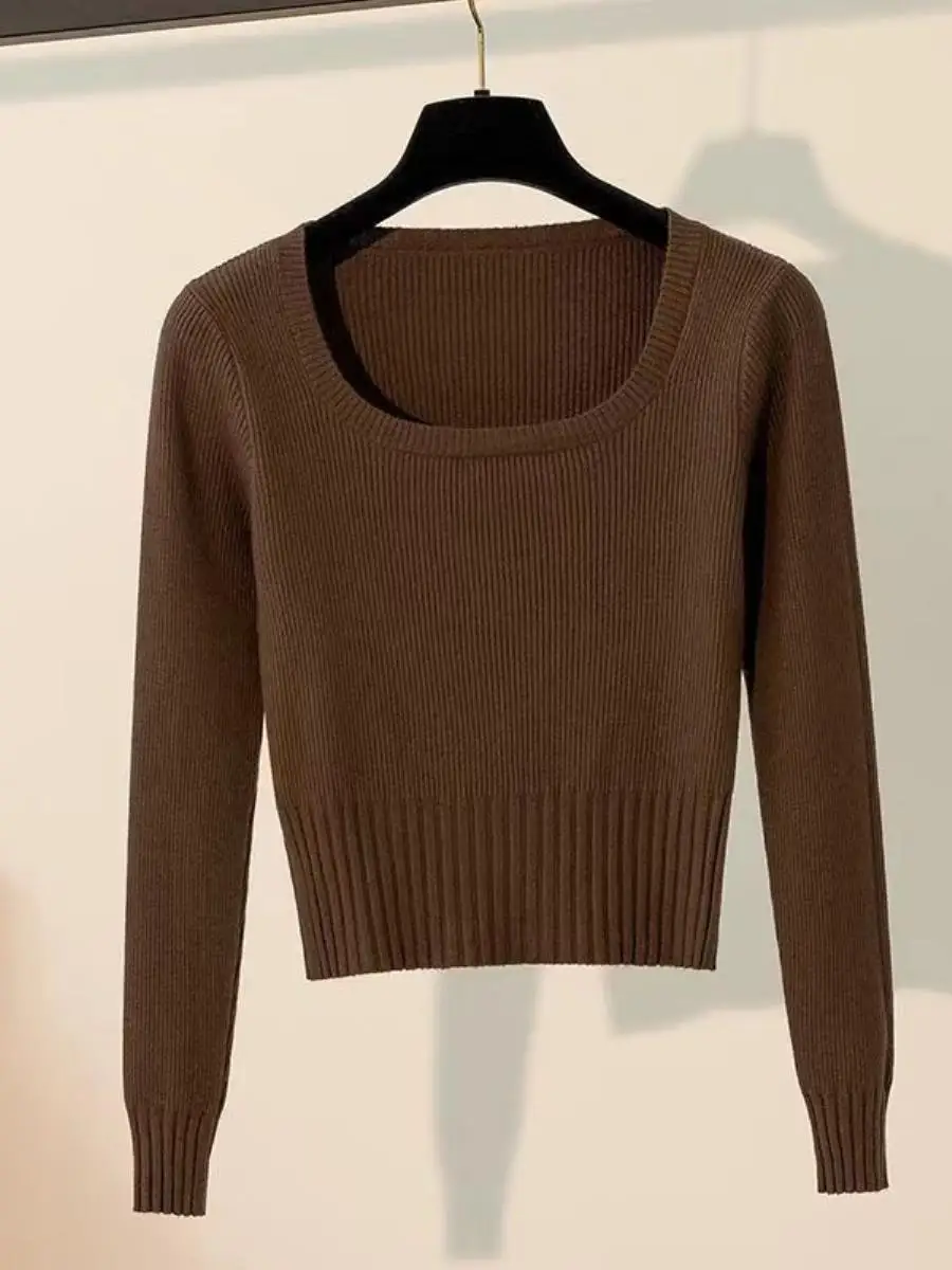 Slim Fit Base lavorata a maglia irt Maglia lunga da donna con colletto quadrato Sve sopra la testa inizio primavera ort Sle maglione dimagrante cinccato in vita