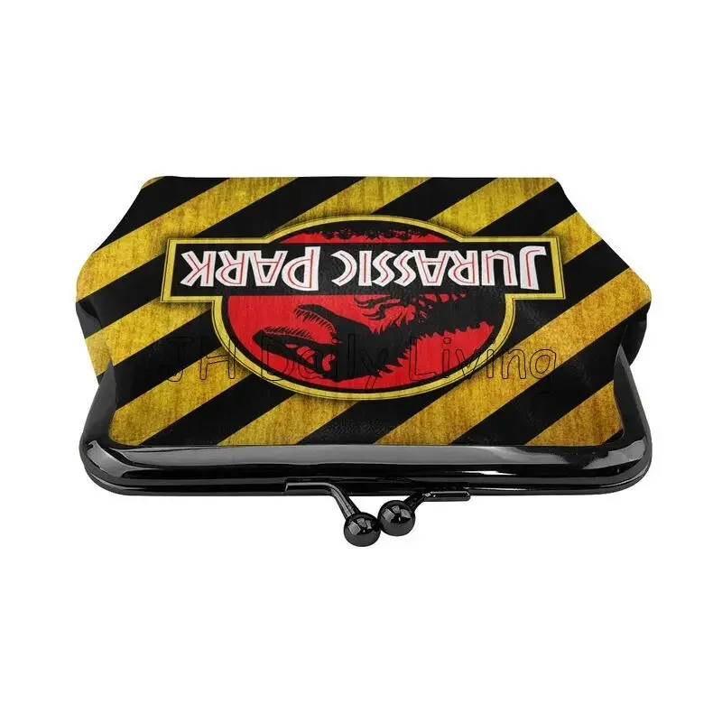 Jurassic Park Logo Print Leather Coin Purse Small Kiss-Lock Change Pouch Clasp Closure Buckle Wallet Gift for Women Girls Travel