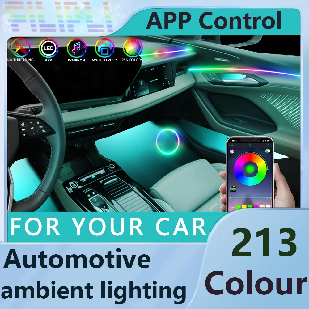 

6/18 в 1, акриловый автомобильный окружающий свет RGB 64 213, цветной диапазон, акриловый стример для приложения, набор Ambiance Light Pack для автомобилей