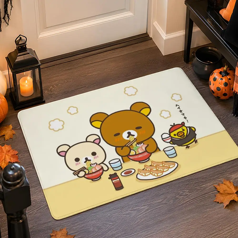 Cute R-Rilakkuma Bear Floor Mat Flannel Rug Non Slip Absorbent Soft Washable For Entryway Hallway Bathroom Kitchen Decor