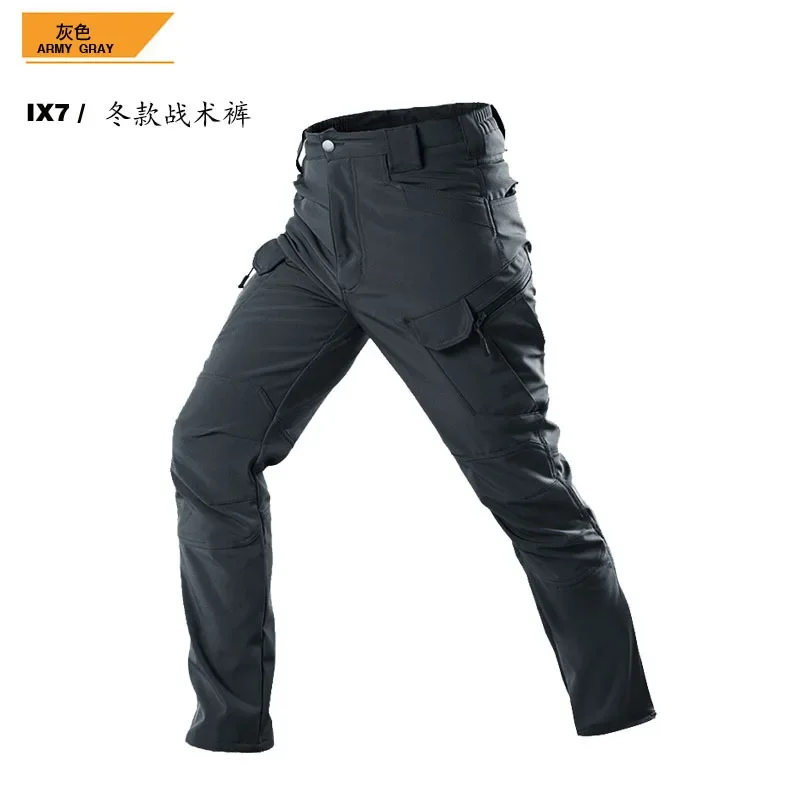 Men's Ix7 Outdoor Work Loose Waterproof  Plush Multi Bag Wear-resistant Warm and Aggressive Work Pants Training Pants