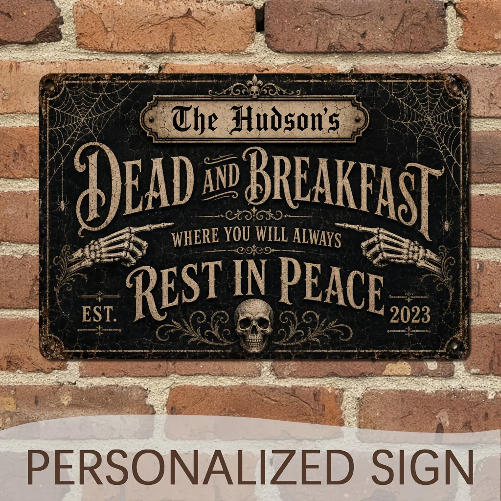 Vintage Personalized Custom Metal Sign ,Wall Hanging Wall Decor for Halloween, Haunted House, Spooky Season, Horror Parties