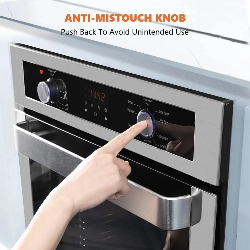 فرن حائط فردي مقاس 24 بوصة، معتمد من ETL، 2.3 قدم مكعب. فرن كهربائي مدمج بسعة إجمالية مع 9 وظائف للطهي